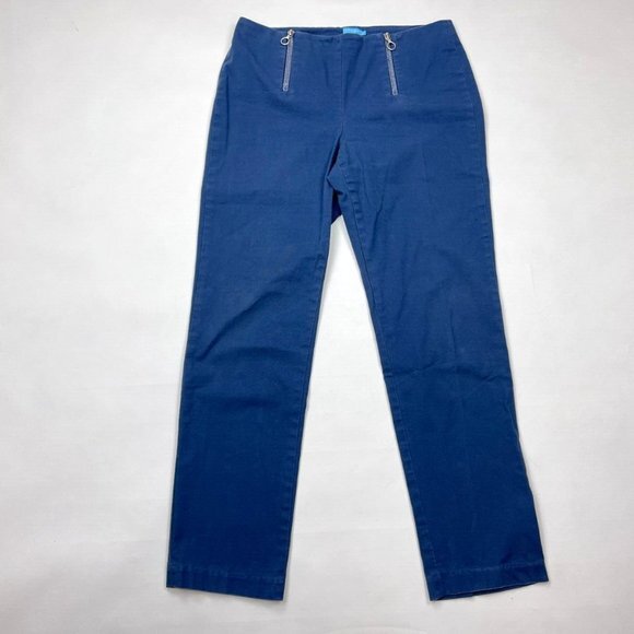 J Mclaughlin Zipper Pants Flat‎ Front Stretch Cotton Straight Leg Blue Women 6 - Picture 1 of 11